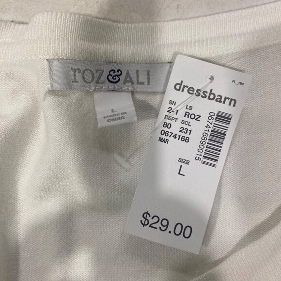 NWT$29 Roz & Ali Button-Up Cardigan Sweater Womens L White 3/4 Sleeves Lightweig - Picture 2 of 10
